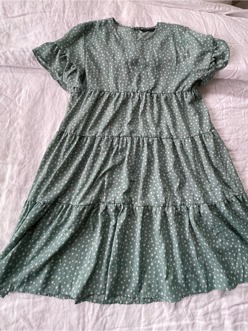 Women’s Maternity Sage Green Polka Dot Tiered Casual Dress
